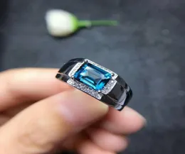 Meibapj Real Natural London Blue Topaz Men Gemstone Men Ring Real 925 Sterling Silver Ring Fine Wedding Jewelry CJ1912059868537