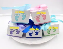 100 poiesLot entzückende kleine Baby Feet Laser Cut Favor Box für Babypartys und Baby Geburtstagsfeier Geschenkbox9364463