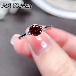 Rings de cluster Mayones o verdadeiro anel de charme de prata de 925 para a granada vermelha minimalista feminina aberta