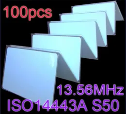 제어 100pcs RFID 카드 13.56MHz NFC ISO14443A S50 재 작성 가능한 근접성 스마트 카드 0.8mm 얇은 액세스 제어 카드