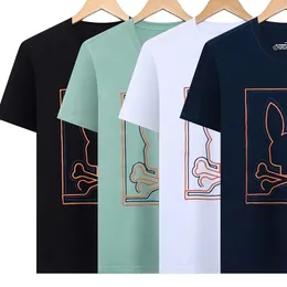 Psychob24 Yaz Patronları T-Shirt Yuvarlak Boyun Kısa Kol Kafatası Tavşanı Tam İşlemeli Tişört Erkek Moda Günlük Çözüm ve Nefes Alabilir Giysiler