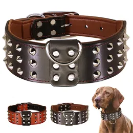 Spiked Studded Big Dog Collar äkta läder breda krage för medelstora stora hundar Rottweiler Pitbull Antibite Halsband 240418