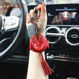 Carteiras Joyir Genuine Leather Key Titular Handmade Keychain Pingente Creative Animal Teclor Decoração Ornamento de Chave de Bolsa para Cartão de Bolsa