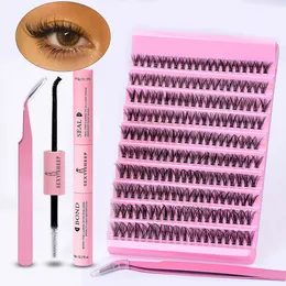 Kit de extensão de cílios DIY 200pcs cílios individuais cluster d Curl 816mm Mix Lash Clusters com Bond and Seal App 240420