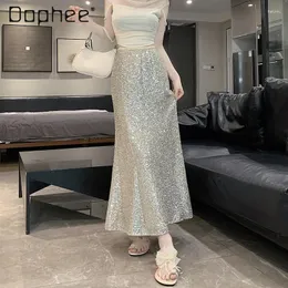 Gonne Gonna a coda di pesce luccicante sequestrate Ladies 2024 Spring Women's High Welming Drape All-Matching A-Line guaina midi