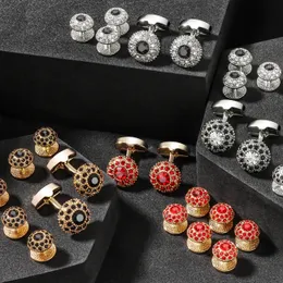 Hawson 고급 Crystal CuffLinks 및 Studs Men 턱시도 칼라 스터드 커프 링크 세트 프렌치 셔츠 남성 보석 커프 단추 세트 240419