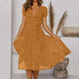 Yaz Kadın Polka Dot A-Line Elbise Günlük V yaka Bandage Boho Beach Elbise Kadınlar Meselli Şık Mi Sundress Cobe Vestido 240407