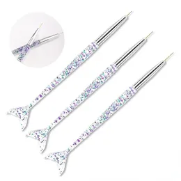 3pcs Head Crystal Handle Drawing Brush Liner Brush Painting Pen Gel Polish Crystal Nail Art Manicure Tools