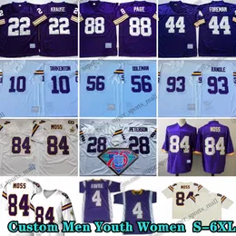 커스텀 75 회전 84 랜디 모스 축구 유니폼 53 Mick Tingelhoff 93 John Randle 81 Carl Eller 4 Brett Favre 64 Randall McDaniel 73 Ron Yary 88 Alan Page Marshall