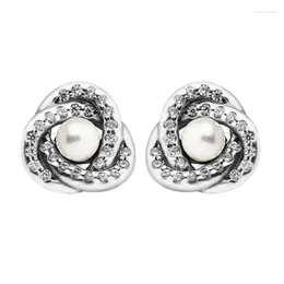 Brincos de garanhão Sterling-Silver-Jewelry Luminous Love Knots com jóias de prata de pérola de cristal branco 925