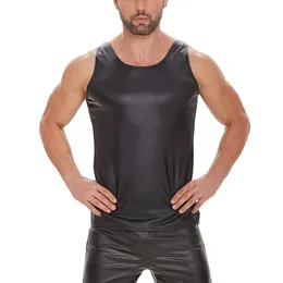 Plus Size Mens Shiny Leather Tank Top Soft Matte T-Shirts Sleeveless Male High Elastic V-neck Shaping Vest 240419