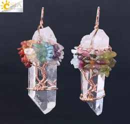 CSJA Men Big Gemstone Pendant Women Natural White Crystal Quartz 7 Chakra Tree of Life Rose Gold Handmade Wire Wrapped Necklace Ch7070416