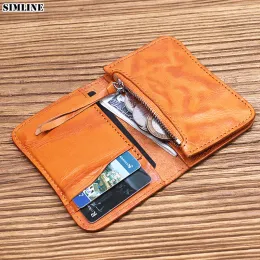 Carteiras 2021 carteira de couro genuíno homens homens vintage handmade struct small bifold mini slim burse titular com bolso de moeda com zíper