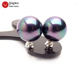 Orecchini per stalloni Qingmos perla di guscio di mare alla moda per donne con gioielli di orecchini neri rotondi da 16 mm arete EA735