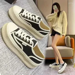 Casual Shoes Round Toe Canvas Whit Lace Up Woman Footwear Low High On Platform For Women Spring Urban A Fashion 2024 In Shoe 39 Y2k