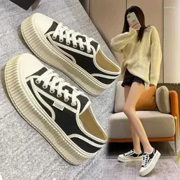 Casual Shoes Round Toe Canvas Whit Lace Up Woman Footwear Low High On Platform For Women Spring Urban A Fashion 2024 in Shoe 39 Y2k