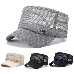 Berets Men Snapback Caps Women Vintage Mesh Flat Top Army Sun Hat Summer Outdoor Cycling Visor Cap Casual Sport Solid Military