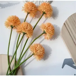 Decorative Flowers Fake Flower Orange Dandelion Bulb For Green Plant Wedding Decoration Crafts Living Room Artificial