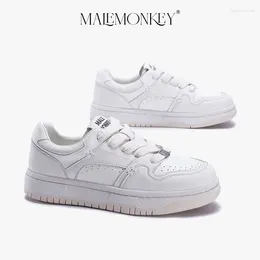 Sapatos casuais Malemonkey plataforma tênis feminino couro sintético 2024 Autumn Student White Round Toe Ladies Sport Made