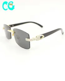 Rhintone fyrkantig solglasögon lyxig trä buffel horn diamant sol glas mode mens rimls solglasögon skugga eyewear5996999