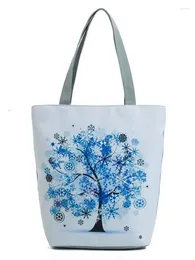 Bag Fashion Plant Printed Shoulder Bags Women Large Capacity Eco Reusable Blue Tree Shopping Outdoor Foldable Tote Female