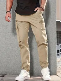 Мужские брюки боковые карманы грузовые брюки гарема на молнии черно -хип -хоп. Случайные брюки мужского бегунов модные брюки для уличной одежды 240409