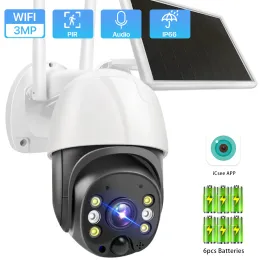 Камеры 3MP Wi -Fi Camera 8 Вт Солнечная открытая IP -камера Перезаряжаемая батарея PTZ Speed Dome Camera Street Водонепроницаемое наблюдение