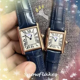 Rose Gold Silver Square Quartz Watch 28mm Shiny Starry Cool Simple Women Tank Series Armband Small Size äkta ko läderband Business Clock Wristwatch presenter