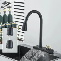 Kitchen Faucets Rain Waterfall Faucet Dish Washing Pool Tap Single Hole Household Pull Out Multiple Water Outlets Bathroom Mixer