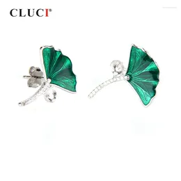 Studörhängen CLUCI 925 Sterling Silver Green Leaf Fine Jewelry Pearl Earring Montering SE040SB