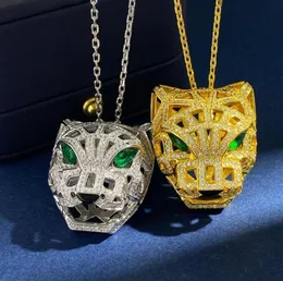 Collane a ciondolo di alta qualità in argento in oro d'oro micro cristallo pietra brusco verde occhio 3d collana leopardo per uomini donne lunghe catena j1389049