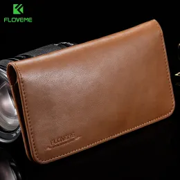 Wallets Floveme 5.5'' Genuine Leather Phone Pouch for Iphone 12 Mini Se 2020 8 7 6 6s 5 Wallet Card Holster Bag Case for Xiaomi Funda