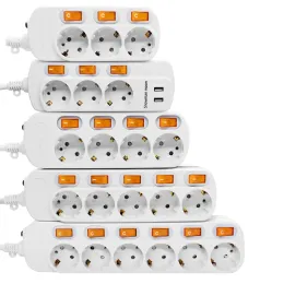 Plugs EU Plug Smart Electrical Socket 2USB 5V 2A Power Strip Surge Protector 1.5/2,5 m förlängningssladduttag för hemnätverksfilter