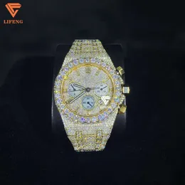 Lifeng Jewelry 아이스 아웃 남자 사치 날짜 기계적 파열 다운 Moissanite 손목 시계 커스텀 남자 힙합 다이아몬드 시계