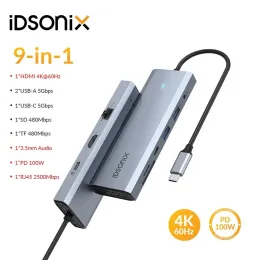 Hubs iDsonix USB C HUB RJ45 2500Mbps Type C USB C HUB Docking Station Adapter with 4K 60HZ HDMI PD 100W for MacBook PC USB C Splitter