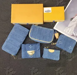 Carteira de designer de cartões Mull Men Men Wallet Denim Carteira Jacquard Canvas Zipper Carteira de moeda Múltiplas bolsos internos de cartão com caixa