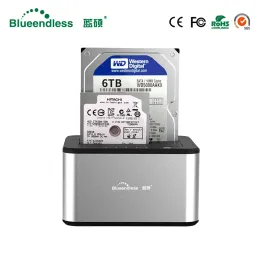 Kort Nya läshastigheter Dual Bay HDD SATA Docking Station USB 3.0 Extern hårddiskfodral Högkvalitativ HDD 2.5 Aluminium HDD Dock Box