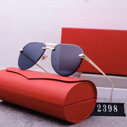 Designer Mens Pilot Sunglasses Tons ao ar livre Moda Moda Os óculos de sol sem moldura para mulheres lenças de luxo UV 400 de alta qualidade lentes de 60 mm unissex 2398