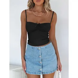 Women's Tanks Camis Xingqing y2k Crop Top Women Strtwear Solid Color Spaghetti Strap Slveless Ruched Camisole with Bow 2000s Aesthetic Clothes Y240420