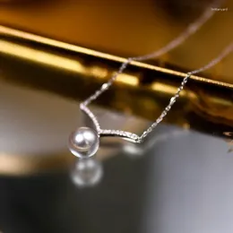 Цепочки серого жемчужного ожерелья Женское 18-километровое белое золото циркона V-образной цепочки