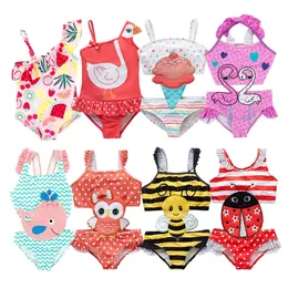 Toddler Bebek Bebek Kız Mayo Dondurma Mayo Yüzme Plajı Banyo Bikini Sevimli Yaz Oneepiece Genel 240415