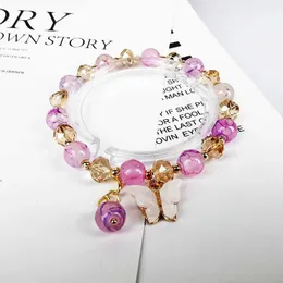 Chain 2022 New Korean Cute Butterfly Bracelets For Women Colorful Crystal Beaded Daisy Flowers Elastic Rope Bracelet Handmade Jewelry Y240420