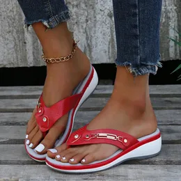 Casual Shoes Women's Sandals Summer Wedges Metal Button Slides Wedge Beach Women Outside Platform Slippers Leisure Flip Flops