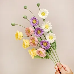 Decorative Flowers Knitting Crochet Flower Bouquet Handmade Multicolor Home Decor Girl Gift Wool Yarn Creativity Bole Orchid