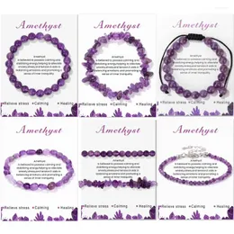 Strand natürliche Amethysts Perlen Armband Energy Healing Stone Card Armbänder für Frauen Männer Gewichtsverlust entspannende Angst Yoga Armreifen