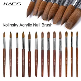 Pens Kolinsky Sable Acrylic Nail Art Brush Nail Extension Uv Nail Gel Carving Pen Brush Flat Round Red Wood Acrylic Brush