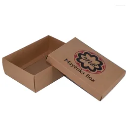 Gift Wrap Flat Packed Brown Kraft Paper Packaging With Custom Printing Seperated Lid Cosmetic Box