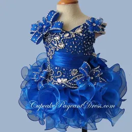 Glitz Crystal Bodice Little Girl Cupcake Pageant Dresses 2020 New Royal Blue Short Cascading Ruffles Organza Flower Girls Gowns3457427