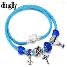 Charm Armband Dinglly Airplane Cross Air Balloon Pendant Leather for Women Men Heart Bead Staplade armband smycken gåvor