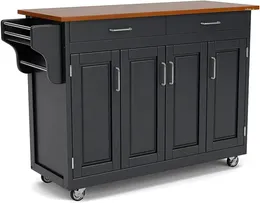 Bakeware Tools Create-A-Cart Black 4 Door Cabinet Kitchen Cart with Oak Top By Home Styles
